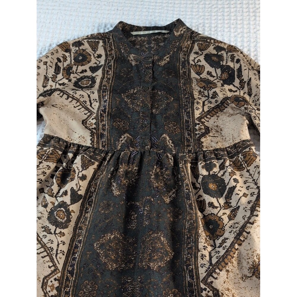 Twelfth Street Cynthia Vincent Silk Boho Mini Dress Paisley Earth Tone Peasant